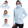 imageBASSDASH Womens Fleece Fishing Hoodie with Neck Gaiter Water Resistant Performance Hiking Sweatshirt PulloverLight Blue