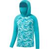 imageBASSDASH Youth UPF 50 Hooded Shirts with Mask UV Neck Gaiter Sun Protection Long Sleeve T Shirt for Fishing SwimCoastal ShadeShark