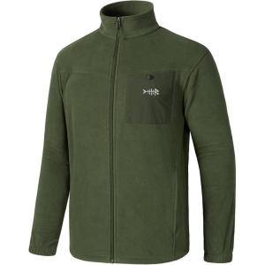 imageBASSDASH AllDay Mens Full Zip Fleece Jacket Soft Sweatshirt Breathable MidWeight Polar Fleece Winter Coat with PocketsArmy Green