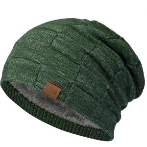 imageBASSDASH Winter Slouchy Beanies Thick Fleece Lined Skull Cap for Men Women Warm Knitting HatForest Green