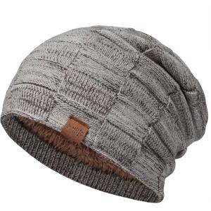 imageBASSDASH Winter Slouchy Beanies Thick Fleece Lined Skull Cap for Men Women Warm Knitting HatLight Coffee