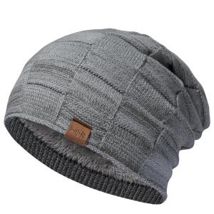 imageBASSDASH Winter Slouchy Beanies Thick Fleece Lined Skull Cap for Men Women Warm Knitting HatLight Grey