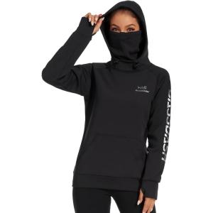 imageBASSDASH Womens Fleece Fishing Hoodie with Neck Gaiter Water Resistant Performance Hiking Sweatshirt PulloverBlack