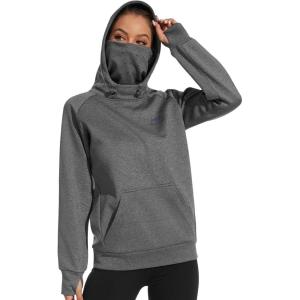 imageBASSDASH Womens Fleece Fishing Hoodie with Neck Gaiter Water Resistant Performance Hiking Sweatshirt PulloverDark Heather Grey