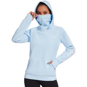 imageBASSDASH Womens Fleece Fishing Hoodie with Neck Gaiter Water Resistant Performance Hiking Sweatshirt PulloverLight Blue