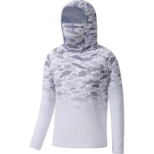 imageBASSDASH Youth UPF 50 Hooded Shirts with Mask UV Neck Gaiter Sun Protection Long Sleeve T Shirt for Fishing SwimGrey Fish Gradient