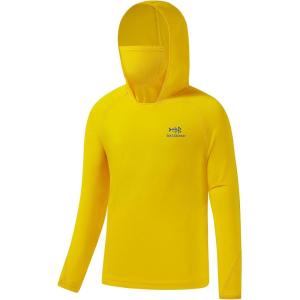imageBASSDASH Youth UPF 50 Hooded Shirts with Mask UV Neck Gaiter Sun Protection Long Sleeve T Shirt for Fishing SwimLemon Yellow