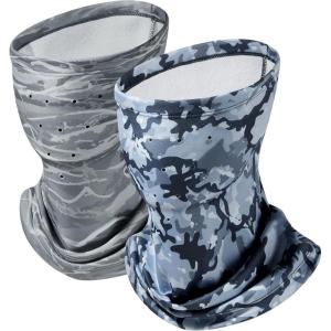 imageBASSDASH Unisex 2 Pack Fleece Neck Warmer Gaiter with Breathing Holes Wind Resistant Face Mask for Winter Hunting FishingBlue Camo  Grey Camo