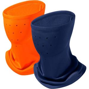 imageBASSDASH Unisex 2 Pack Fleece Neck Warmer Gaiter with Breathing Holes Wind Resistant Face Mask for Winter Hunting FishingDark Blue  Blaze Orange