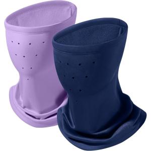 imageBASSDASH Unisex 2 Pack Fleece Neck Warmer Gaiter with Breathing Holes Wind Resistant Face Mask for Winter Hunting FishingDark Blue  Lilac