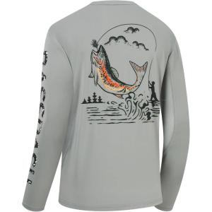 imageBASSDASH Mens Graphic Shirts Long Sleeve Fishing Shirt UPF 50 Moisture Wicking UV Sun Protection FS35MAsh GreyRainbow Trout