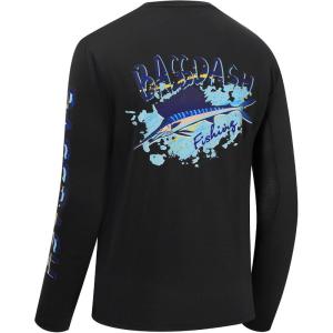 imageBASSDASH Mens Graphic Shirts Long Sleeve Fishing Shirt UPF 50 Moisture Wicking UV Sun Protection FS35MBlackBlue Marlin