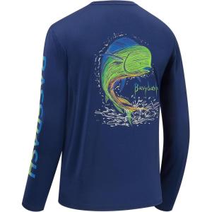imageBASSDASH Mens Graphic Shirts Long Sleeve Fishing Shirt UPF 50 Moisture Wicking UV Sun Protection FS35MDark BlueMahi