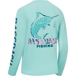 imageBASSDASH Mens Graphic Shirts Long Sleeve Fishing Shirt UPF 50 Moisture Wicking UV Sun Protection FS35MSeafoamJumping Marlin