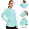 imageBASSDASH Womens UPF 50 Long Sleeve Fishing Hoodie Shirt with Pocket Sun Protection Lightweight Hooded Shirts FS04WSeafoamVivid Blue Logo