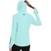 imageBASSDASH Womens UPF 50 Long Sleeve Fishing Hoodie Shirt with Pocket Sun Protection Lightweight Hooded Shirts FS04WSeafoamVivid Blue Logo