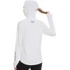 imageBASSDASH Womens UPF 50 Long Sleeve Fishing Hoodie Shirt with Pocket Sun Protection Lightweight Hooded Shirts FS04WWhiteVivid Blue Logo