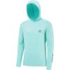 imageBASSDASH Mens UPF 50 Drawstring Fishing Hoodie Shirts UV Sun Protection Long Sleeve Outdoor Hiking Hooded TShirts FS33MSeafoamVivid Blue Logo