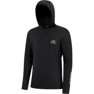 imageBASSDASH Mens UPF 50 Drawstring Fishing Hoodie Shirts UV Sun Protection Long Sleeve Outdoor Hiking Hooded TShirts FS33MBlackYellow Logo