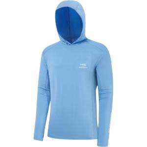 imageBASSDASH Mens UPF 50 Drawstring Fishing Hoodie Shirts UV Sun Protection Long Sleeve Outdoor Hiking Hooded TShirts FS33MCarolinaWhite Logo