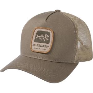 imageBASSDASH Trucker Hat Embroidered Patch Adjustable Baseball Cap Mesh Back Fishing HatKhaki Brown