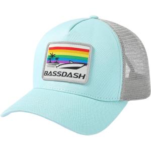 imageBASSDASH Trucker Hat Embroidered Patch Adjustable Baseball Cap Mesh Back Fishing HatSalt AirRainbow Boat
