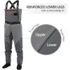 imageBASSDASH Flex Mens Nylon Breathable Chest Waders Waterproof Fly Fishing Stocking Foot for Hunting LightweightGrey