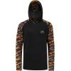 imageBASSDASH Mens UPF 50 Camo Hoodie Shirt with Mask Long Sleeve Sun Protection Neck Gaiter Hooded Tee for Fishing HikingBlackBlack  Orange Fishes