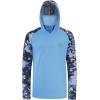 imageBASSDASH Mens UPF 50 Camo Hoodie Shirt with Mask Long Sleeve Sun Protection Neck Gaiter Hooded Tee for Fishing HikingCarolinaBlue Camo