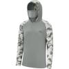 imageBASSDASH Mens UPF 50 Camo Hoodie Shirt with Mask Long Sleeve Sun Protection Neck Gaiter Hooded Tee for Fishing HikingAsh GreyAsh Green Camo