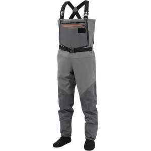 imageBASSDASH Flex Mens Nylon Breathable Chest Waders Waterproof Fly Fishing Stocking Foot for Hunting LightweightGrey