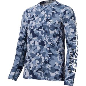 imageBASSDASH Mens Camo Fishing Shirts UPF 50 Long Sleeve Quick Dry Lightweight TShirts for Outdoor Hiking Kayaking FS37MBlue Camo