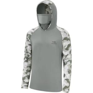 imageBASSDASH Mens UPF 50 Camo Hoodie Shirt with Mask Long Sleeve Sun Protection Neck Gaiter Hooded Tee for Fishing HikingAsh GreyAsh Green Camo