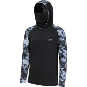 imageBASSDASH Mens UPF 50 Camo Hoodie Shirt with Mask Long Sleeve Sun Protection Neck Gaiter Hooded Tee for Fishing HikingBlackSplash Black