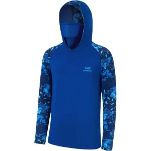 imageBASSDASH Mens UPF 50 Camo Hoodie Shirt with Mask Long Sleeve Sun Protection Neck Gaiter Hooded Tee for Fishing HikingRoyal BlueBlue Digital Camo