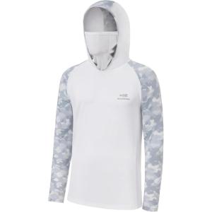 imageBASSDASH Mens UPF 50 Camo Hoodie Shirt with Mask Long Sleeve Sun Protection Neck Gaiter Hooded Tee for Fishing HikingWhiteLight Grey Camo