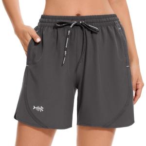 imageBASSDASH Womens 5 Fishing Shorts UPF 50 Water Resistant Quick Dry Athletic Hiking Shorts with Pockets FP05WDark Grey