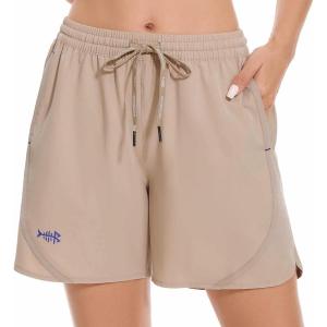 imageBASSDASH Womens 5 Fishing Shorts UPF 50 Water Resistant Quick Dry Athletic Hiking Shorts with Pockets FP05WLight Khaki