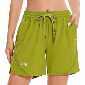 imageBASSDASH Womens 5 Fishing Shorts UPF 50 Water Resistant Quick Dry Athletic Hiking Shorts with Pockets FP05WWoodbine Green