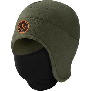 imageBASSDASH Soft Fleece 2in1 Hat with Ski Mask Ear Flap Ice Fishing Hunting Beanie for Men Women Cold Weather WinterArmy Green