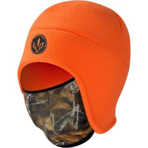 imageBASSDASH Soft Fleece 2in1 Hat with Ski Mask Ear Flap Ice Fishing Hunting Beanie for Men Women Cold Weather WinterOrange  Autumn Forest