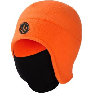 imageBASSDASH Soft Fleece 2in1 Hat with Ski Mask Ear Flap Ice Fishing Hunting Beanie for Men Women Cold Weather WinterOrange