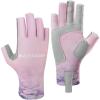 imageBASSDASH ALTIMATE UPF 50 Womens Fishing Gloves UV Sun Protection Fingerless Gloves for Kayaking Paddling Hiking Cycling Driving Shooting TrainingPink Digital Gradient