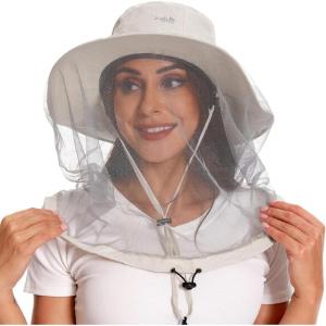 imageBASSDASH UPF 50 Mosquito Sun Hat with Hidden Head Net and Neck Flap for Men Women Outdoor Fishing Hiking CampingBeige