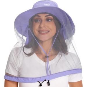 imageBASSDASH UPF 50 Mosquito Sun Hat with Hidden Head Net and Neck Flap for Men Women Outdoor Fishing Hiking CampingLight Purple