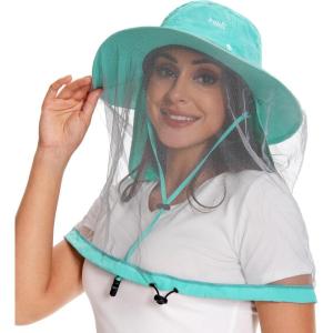 imageBASSDASH UPF 50 Mosquito Sun Hat with Hidden Head Net and Neck Flap for Men Women Outdoor Fishing Hiking CampingTurquoise