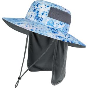 imageBASSDASH UPF 50 Sun Fishing Hat Water Resistant with Detachable Neck FlapBlue Ink Camo
