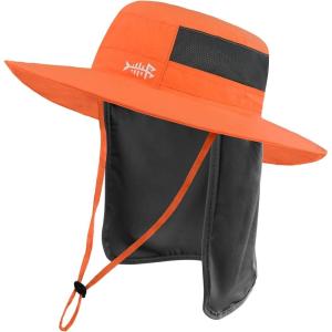 imageBASSDASH UPF 50 Sun Fishing Hat Water Resistant with Detachable Neck FlapVibrant Orange