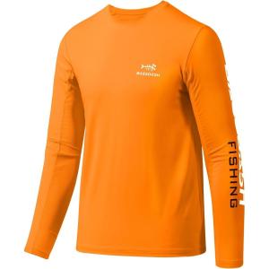 imageBASSDASH Youth Fishing T Shirts UPF 50 Long Sleeve Performance UV Protection Tee for Boys GirlsOrangeWhite Logo