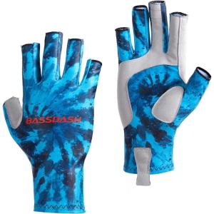 imageBASSDASH ALTIMATE Fishing Gloves Sun Protection Fingerless Hunting UPF 50 Mens Womens UV GlovesBlue Camo